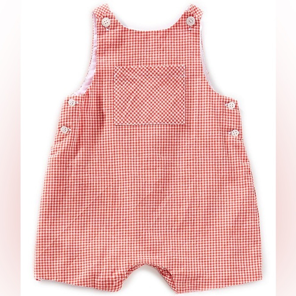 NWT Edgehill Collection Baby Boy/ Girl Months Gingham Woven Jon Jon Romper Sz 3M